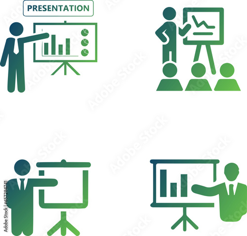 Presentation Icons - Typically includes graphical representations related to presentations. These icons can vary widely, but they often include symbols related to slideshows, charts, graphs.