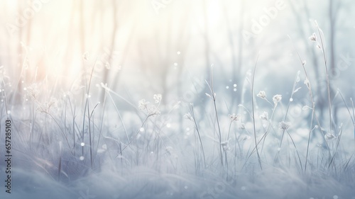 Winter landscpae with frozen meadow created with Generative AI