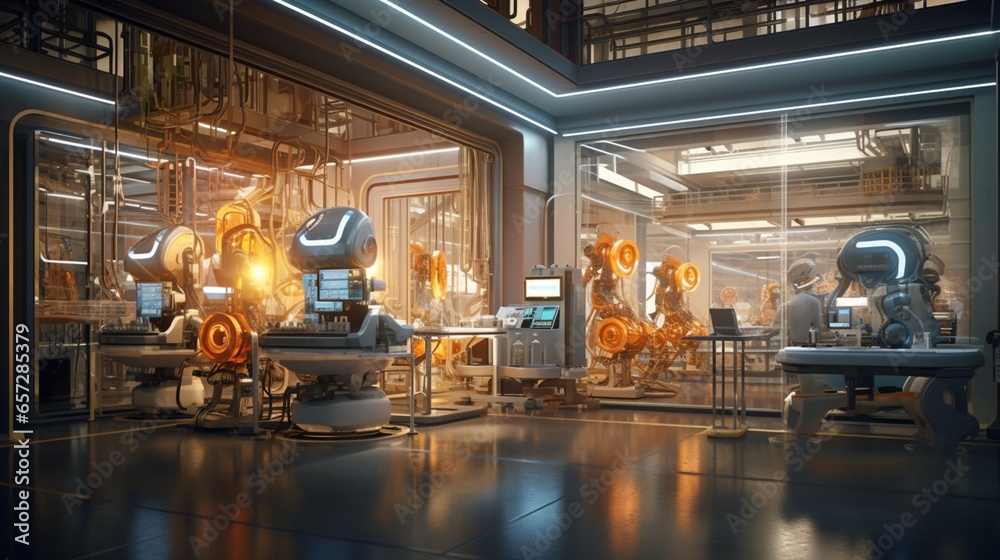 an enticing image of a robotics research lab, where engineers develop groundbreaking machines with precision and sophistication. an enticing image of a robotics research lab, where engineers develop groundbreaking machines with precision and sophistication.