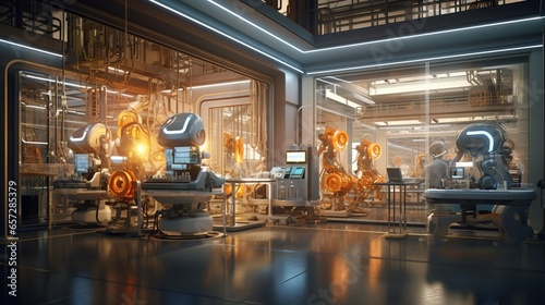 an enticing image of a robotics research lab  where engineers develop groundbreaking machines with precision and sophistication.