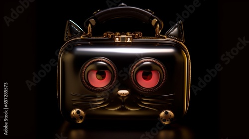 Cat head painted women backpack photo on black background looks royal fashion Ai generated art