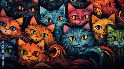 Cat wallpaper textile pattern psychedelic high res Ai generated art