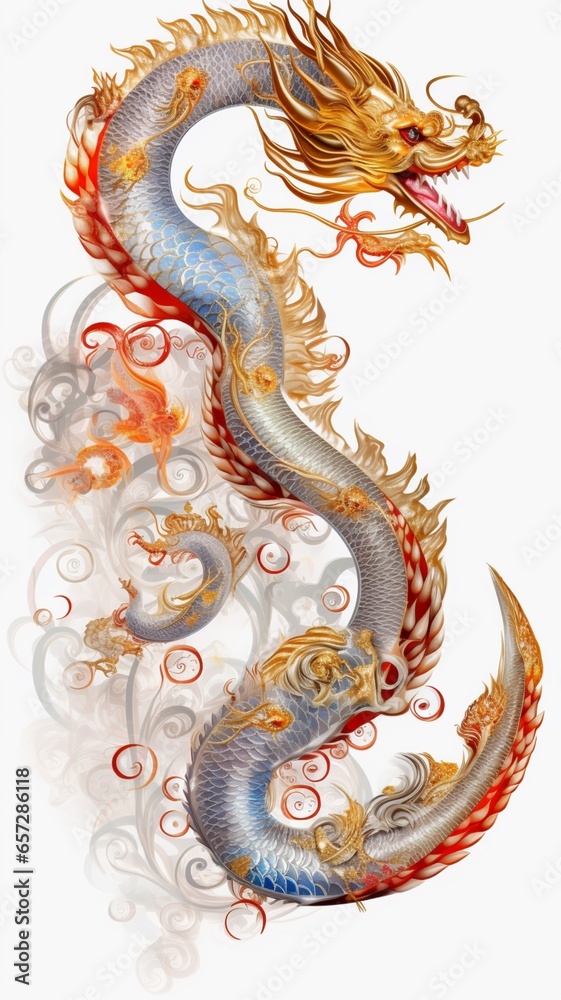 Obraz premium Chinese style dragon border white background beautiful image Ai generated art