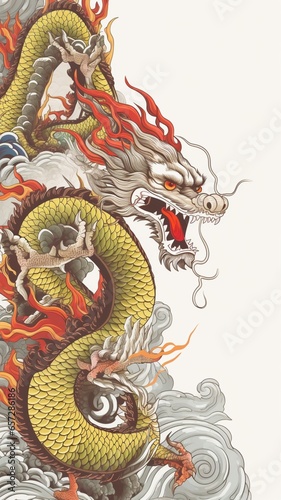 Chinese style dragon border white background beautiful image Ai generated art