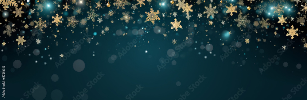 Elegant Winter Wonderland: Green and Gold Festive Background Elegant Winter Wonderland: Green and Gold Festive Background