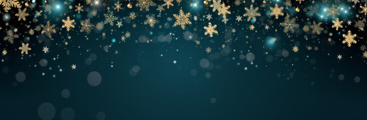Elegant Winter Wonderland: Green and Gold Festive Background