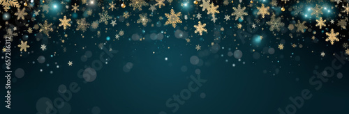 Elegant Winter Wonderland: Green and Gold Festive Background photo
