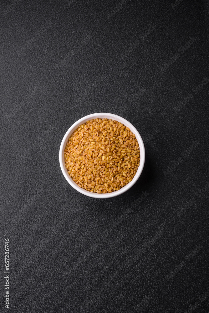 Raw bulgur wheat porridge as an ingredient for preparing a delicious dish