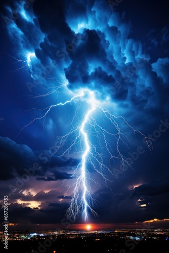 Electricity Charges the Sky with Lightning and Thunder on a Dark Night