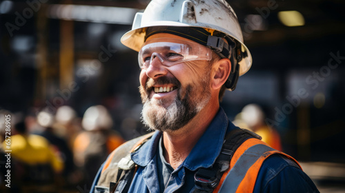 Portrait of a man, happy oil rig worker in industrial plant. © AllistairBot/Peopleimages - AI