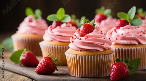 Strawberry cupcakes with strawberry cream cheese frosting and fresh strawberr...
