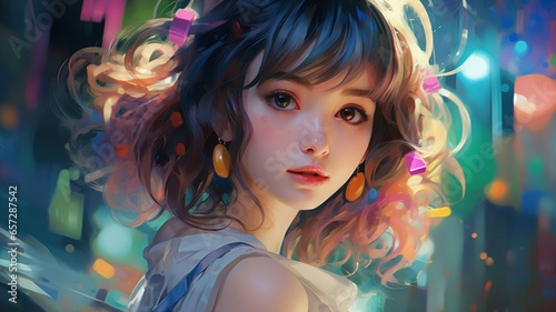 Colorful animation girl anime painting high resolution Ai generated art