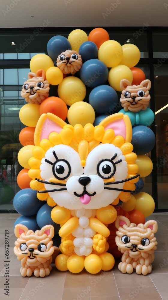 Obraz premium Cute cartoon animal balloon frame for kids' birthdays