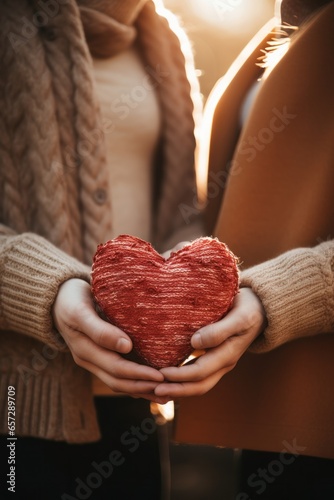 Close-up of couple's hands forming a heart shape.