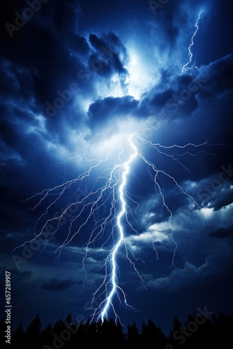 Electricity Charges the Sky with Lightning and Thunder on a Dark Night