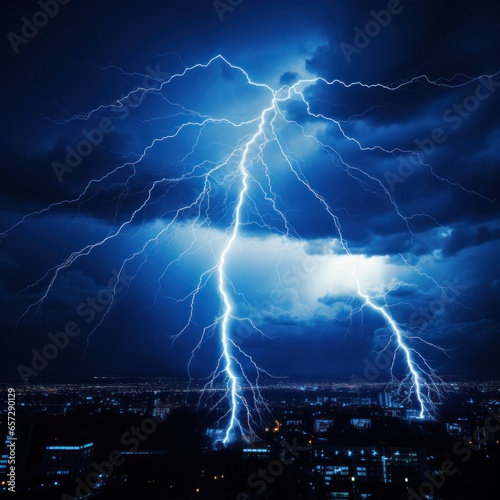 Electricity Charges the Sky with Lightning and Thunder on a Dark Night