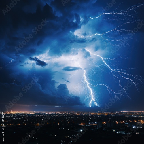 Electricity Charges the Sky with Lightning and Thunder on a Dark Night