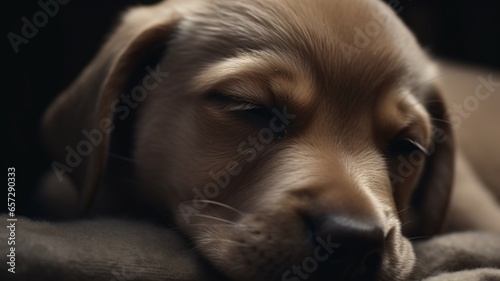 Cute sleeping puppy animal falling asleep crate illustration picture AI generated art