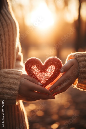 Close-up of couple's hands forming a heart shape.