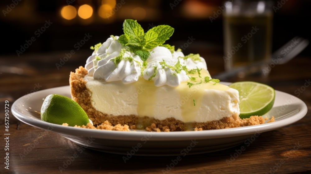 Key lime pie with graham cracker crust, a tangy and refreshing dessert Key lime pie with graham cracker crust, a tangy and refreshing dessert