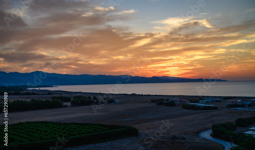 beautiful view from the roof of the mountains  sea and sunset