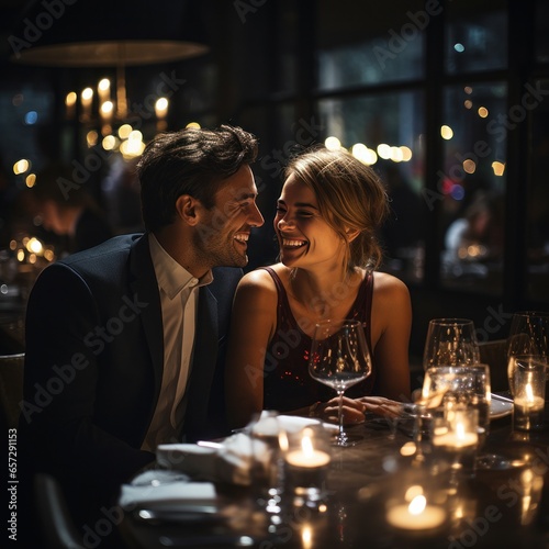 Couple enjoying a candlelit dinner at a fancy restaurant