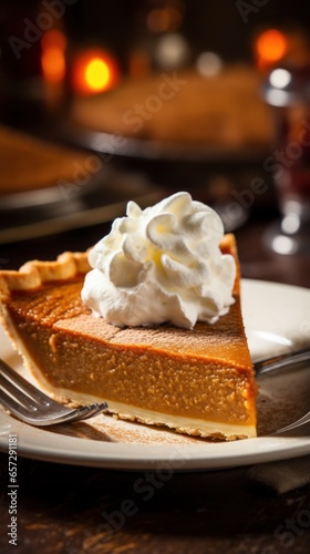Pumpkin pie with whipped cream, a classic Thanksgiving favorite