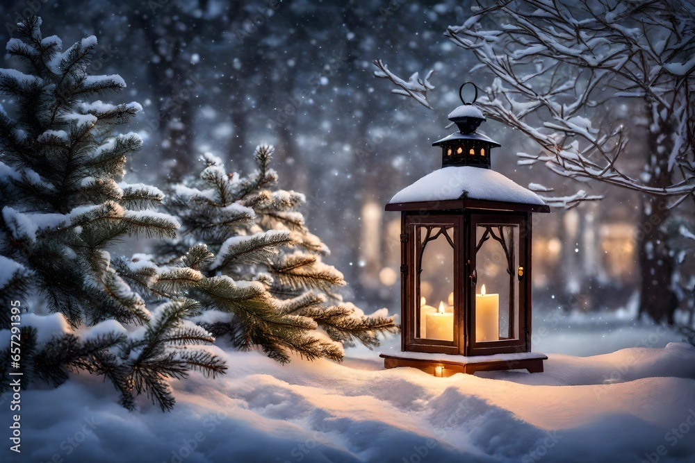 A festive Christmas setting, a majestic fir tree takes center stage, adorned with twinkling lights and ornaments. The tree is set against a rustic wooden background A festive Christmas setting, a majestic fir tree takes center stage, adorned with twinkling lights and ornaments. The tree is set against a rustic wooden background