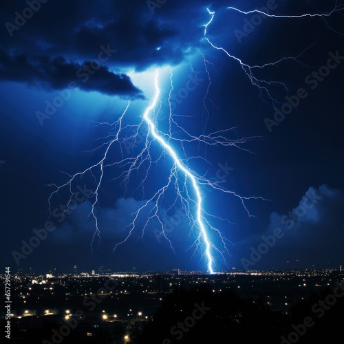 Electricity Charges the Sky with Lightning and Thunder on a Dark Night