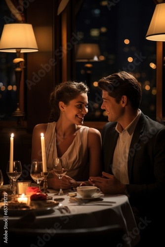 Couple enjoying a candlelit dinner at a fancy restaurant