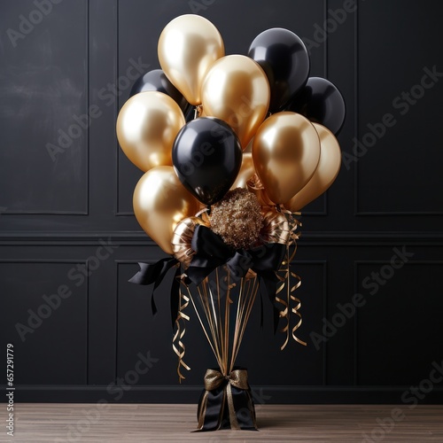 Elegant black and gold balloon arrangement