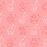 Cupcake pattern seamless pattern vector illustration. Cupcakes, muffin pattern seamless background, pattern for textile, fabric, wrapping paper, wallpaper, packaging.