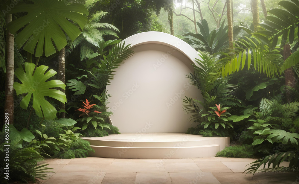 Modern Podium with nature tropical plans background. Modern Podium with nature tropical plans background.