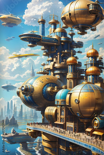 A futuristic high technology city in the blue sky.