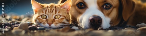 Close-up photo of dog and cat.