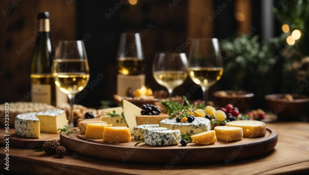 cheese on a slate serving board, closeup. Dairy products. Cheese Selection. food assortment on dark background