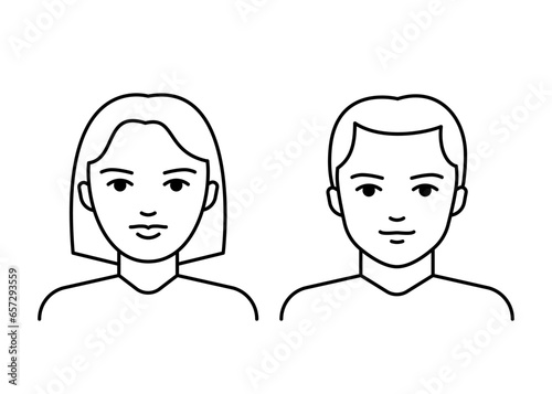 Pair woman and man middle aged, line icon. Adult people. Married couple, family. Vector illustration