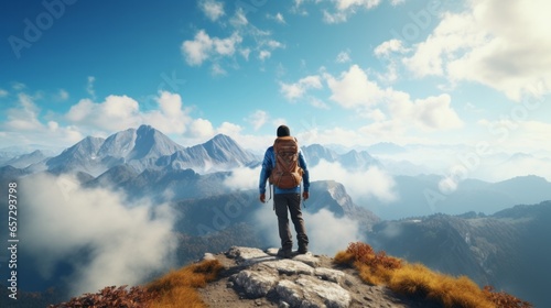 A hiker enjoying the breathtaking view from the summit of a mountain