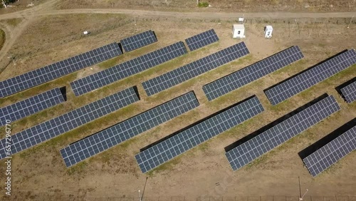 Solar Power Success: A Bird's-Eye View of an Eco-Friendly Project with Solar Panels. photo