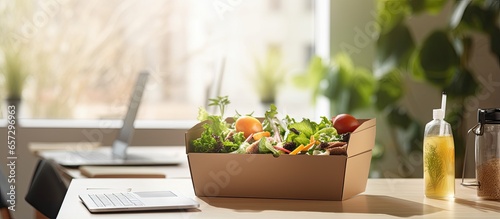 Healthy food box on office desk With copyspace for text © 2rogan