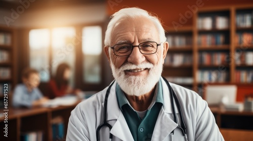 Cheerful mature doctor posing and smiling at camera, healthcare and medicine