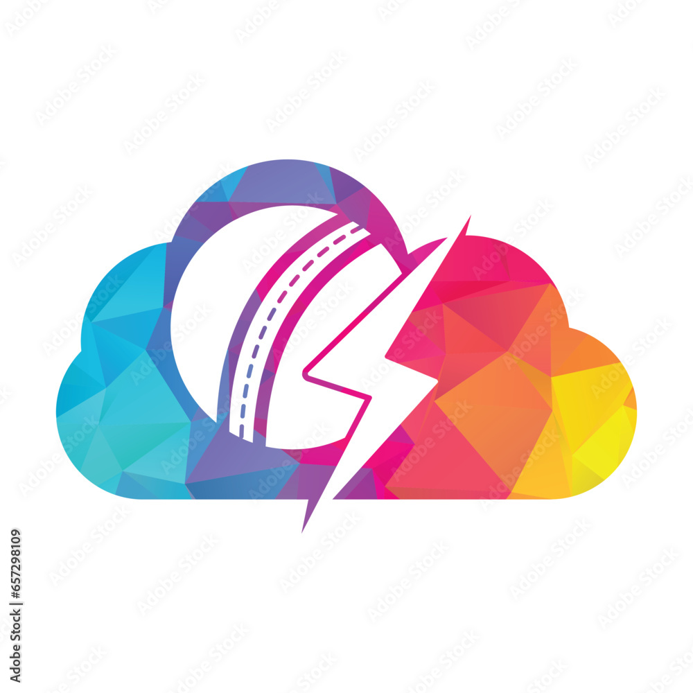 Cricket Ball thunder vector logo design. Cricket club vector logo with  lightning bolt design. Stock Vector
