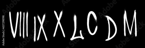 Roman numerals painted in white spray on a black background. Vector illustration. Set 2