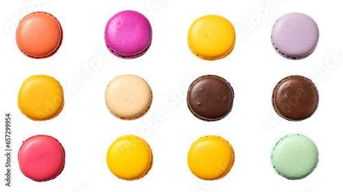 Assorted French Macaroons in Top View Isolated on Transparent Background, PNG © LifeStoryStudio