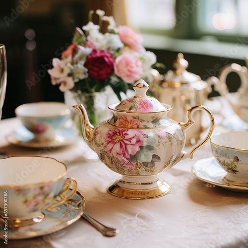 Vintage-inspired tea party with delicate china and floral centerpieces