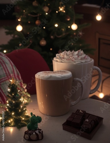 cup of coffee with christmas cookies