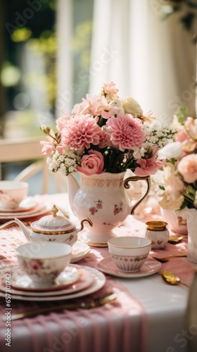 Vintage-inspired tea party with delicate china and floral centerpieces