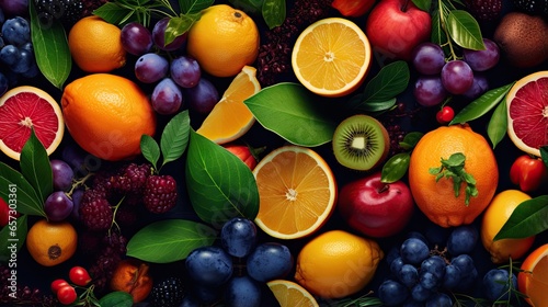  a bunch of fruit that are laying on a table together.  generative ai
