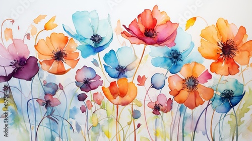  a painting of colorful flowers on a white background with watercolors. generative ai