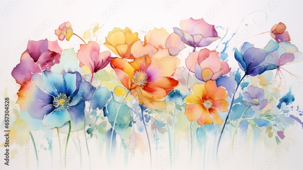  a painting of colorful flowers on a white background with watercolor effect.  generative ai